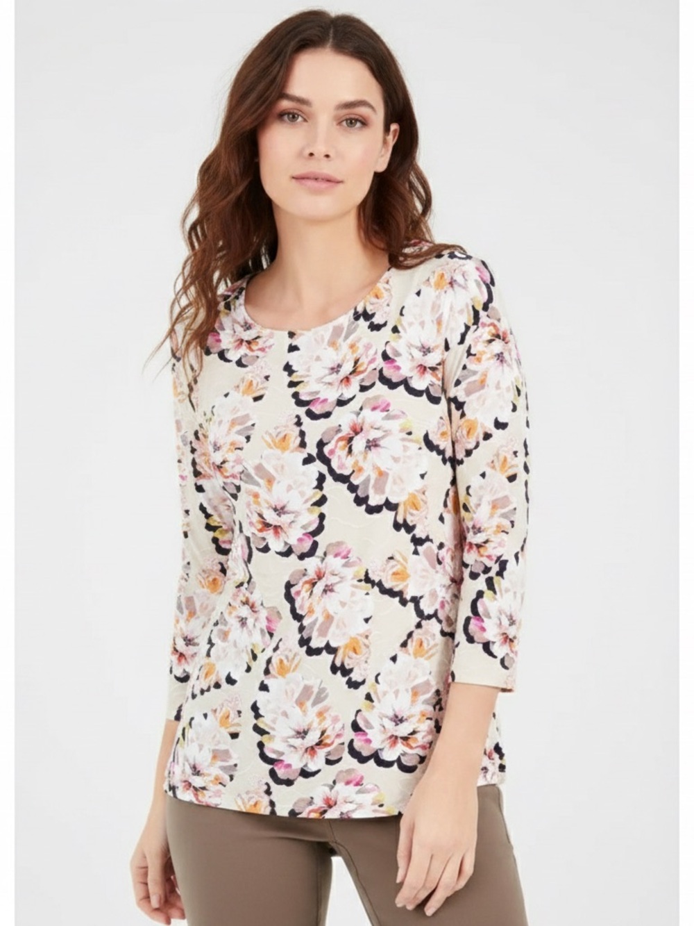 JM Collection Floral Print 3/4 Sleeve Scoop Neck Top Petite MP
